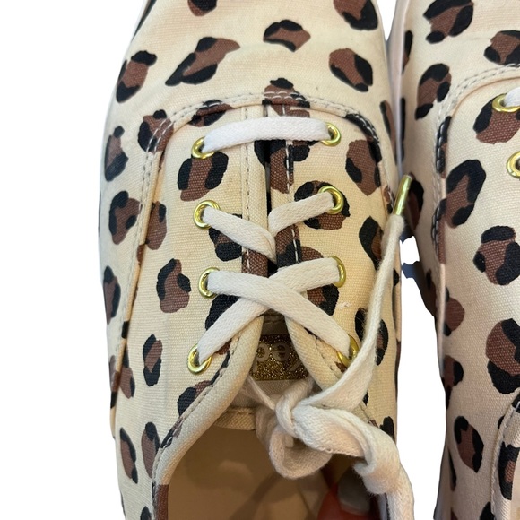Kate Spade + Keds canvas animal print lace up casual sneakers cream/brown sz 10 - Picture 6 of 16
